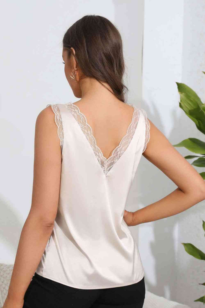 Lace Trim V-Neck Sleeveless Top | 1mrk.com