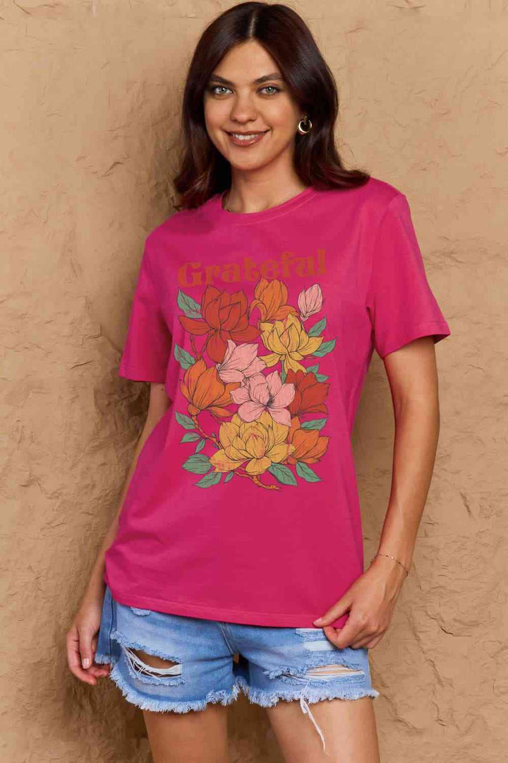 Simply Love Full Size GRATEFUL Flower Graphic Cotton T-Shirt | 1mrk.com