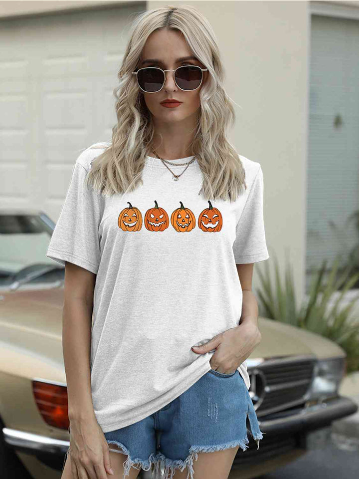 Full Size Round Neck Short Sleeve Jack-O'-Lantern Graphic T-Shirt | 1mrk.com