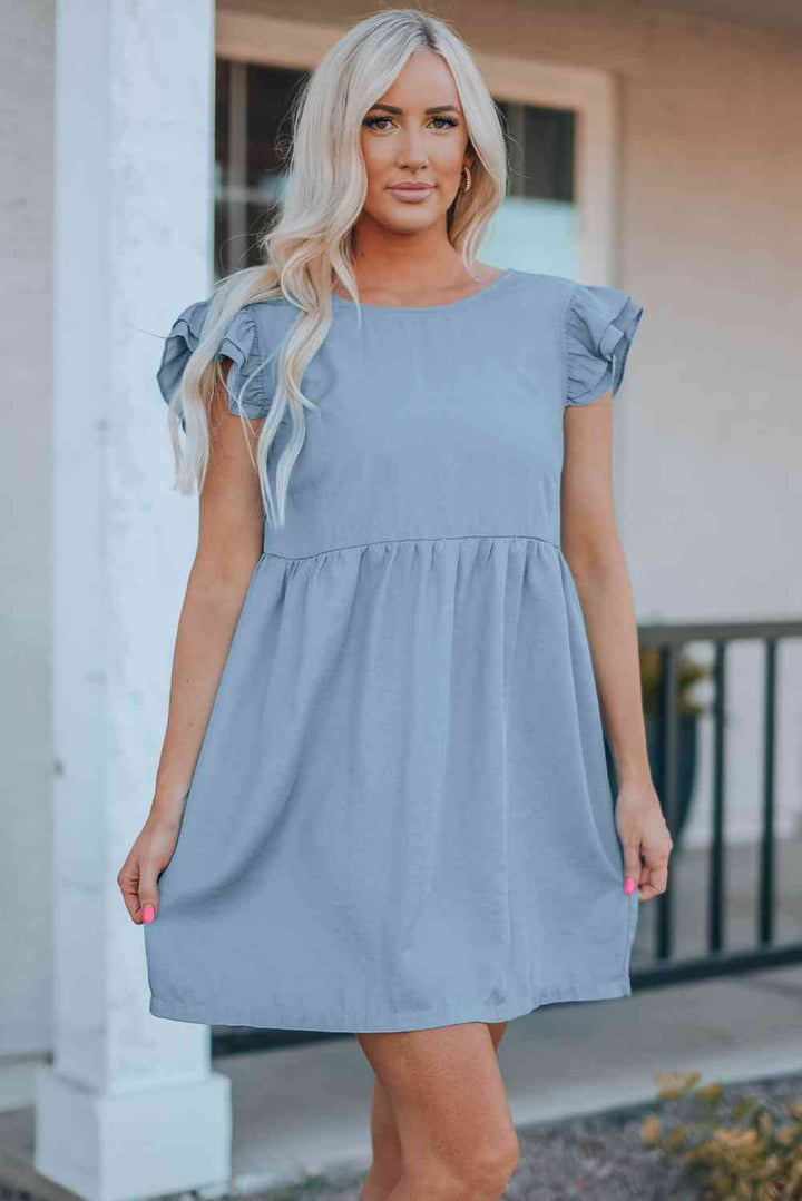 Flutter Sleeve Ruched Mini Dress |1mrk.com