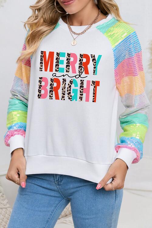 MERRY AND BRIGHT Sequin Long Sleeve Sweatshirt |1mrk.com