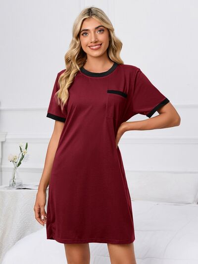 Contrast Trim Round Neck Mini Dress |1mrk.com