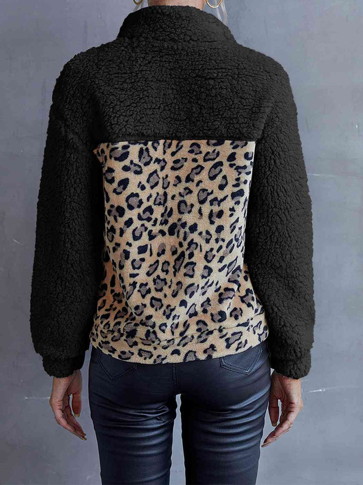 Leopard Quarter-Snap Teddy Sweatshirt |1mrk.com