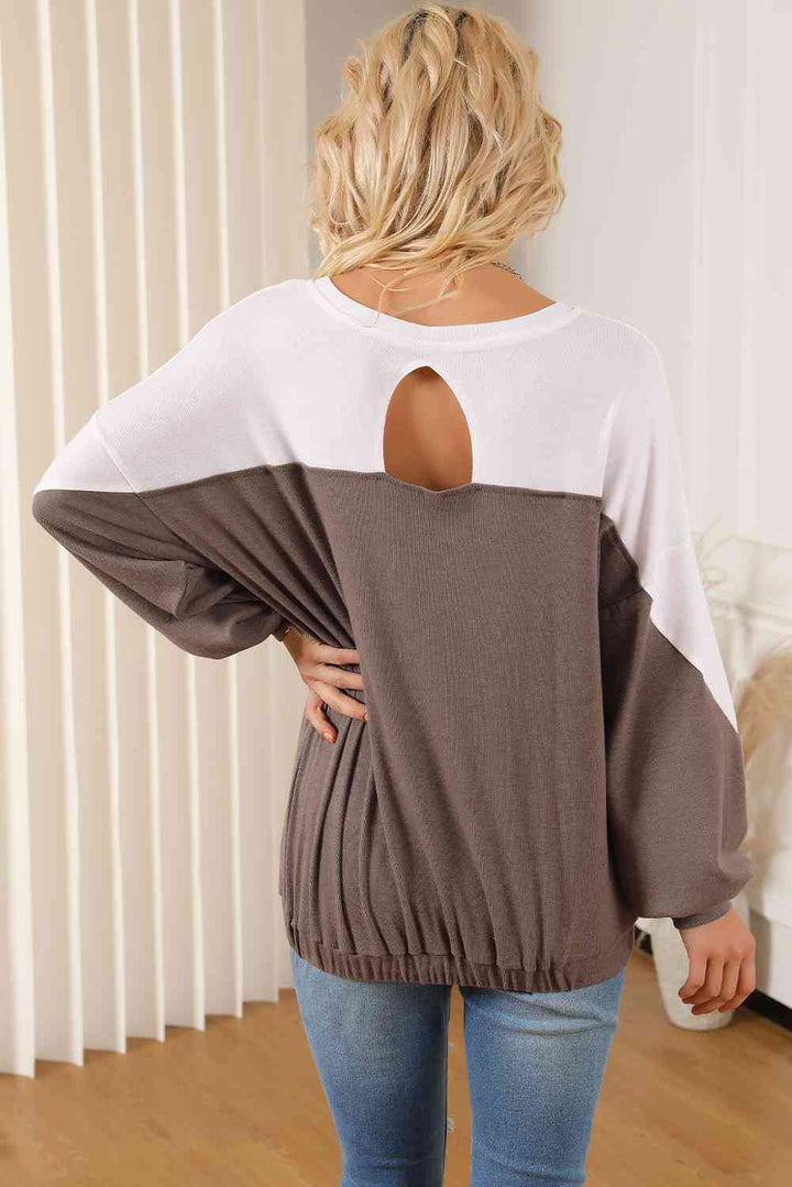 Contrast Round Neck Lantern Sleeve Sweatshirt |1mrk.com