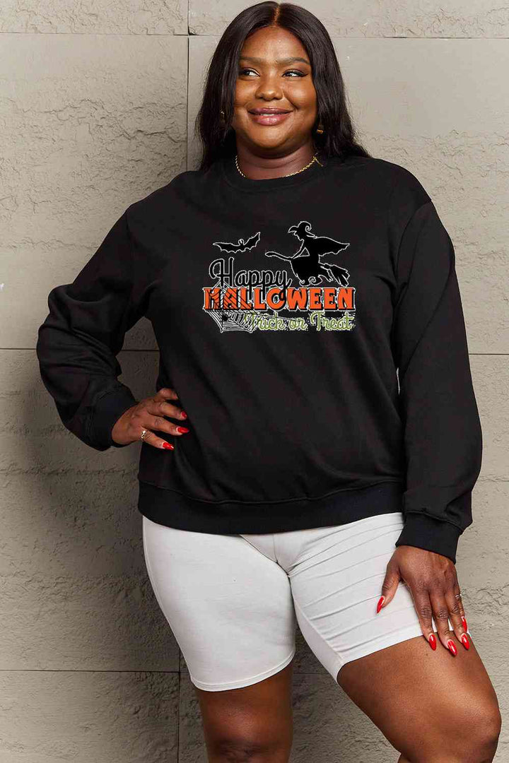 Simply Love Full Size HAPPY HALLOWEEN TRICK OR TREAT Graphic Sweatshirt |1mrk.com