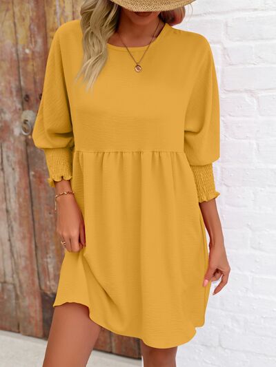 Round Neck Lantern Sleeve Mini Dress |1mrk.com