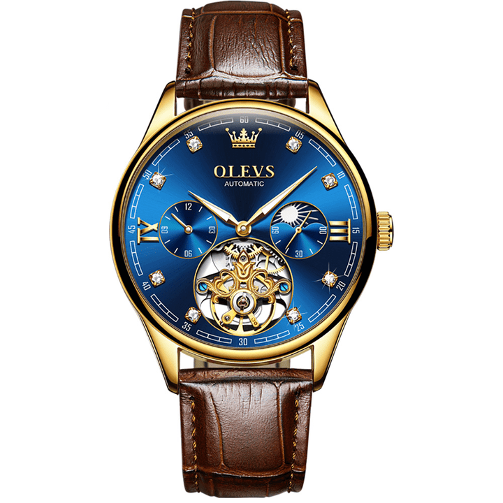 OLEVS 3601 Watch Tourbillon skeleton luxury business Moon Phase | 1mrk.com