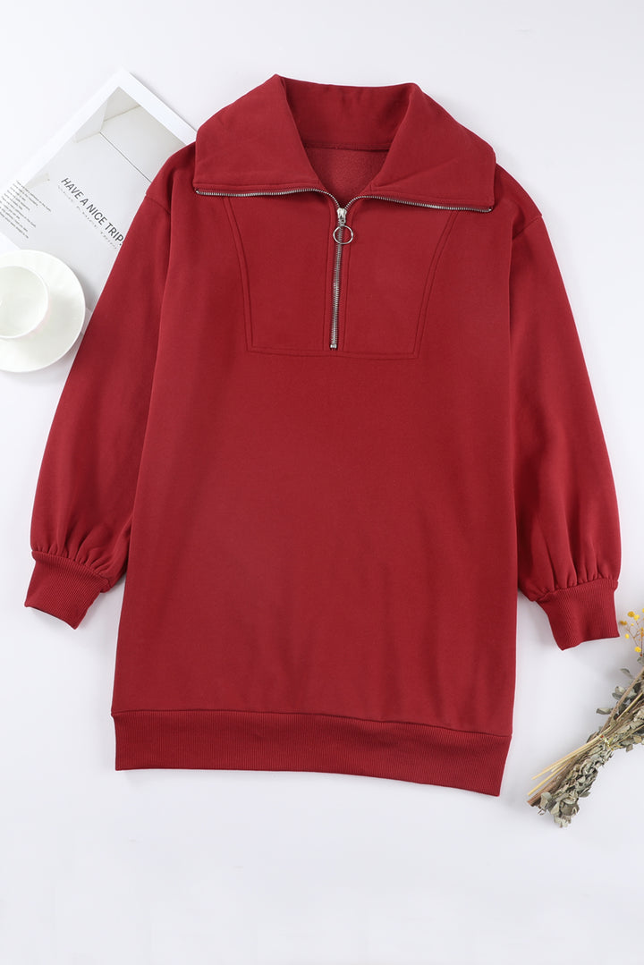 Half Zip Dropped Shoulder Mini Sweatshirt Dress | Trendsi