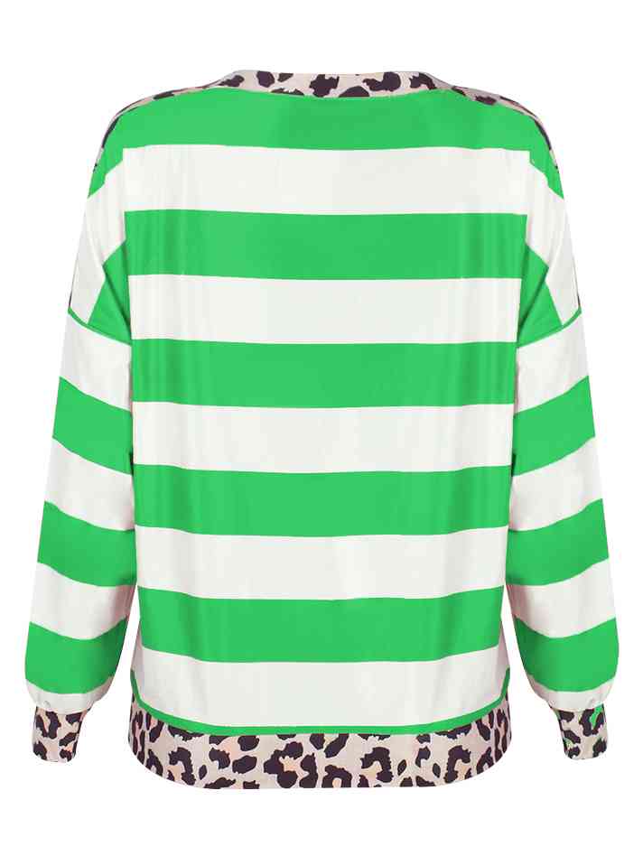 Striped Leopard Long Sleeves Top | 1mrk.com