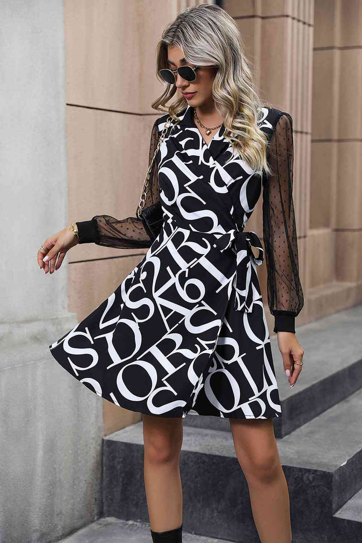 Surplice Neck Long Sleeve Tied Dress |1mrk.com