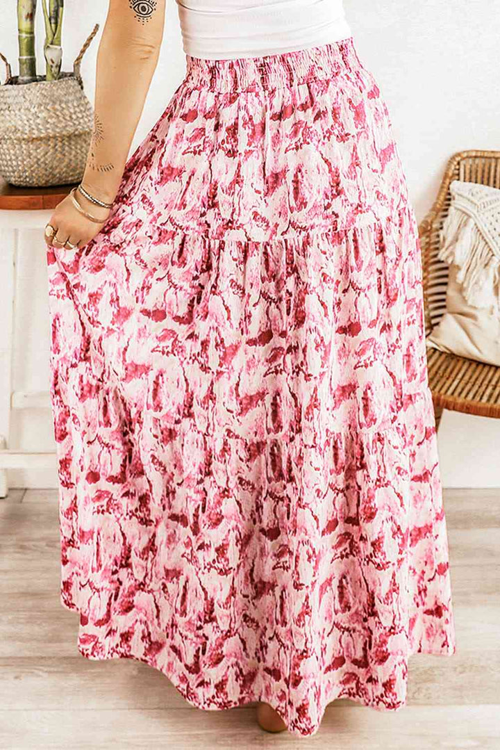 Printed Smocked Waist Maxi Skirt |1mrk.com