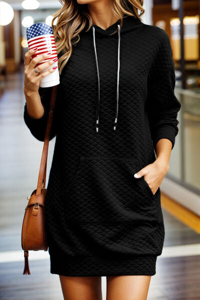 Drawstring Hooded Long Sleeve Mini Dress | 1mrk.com