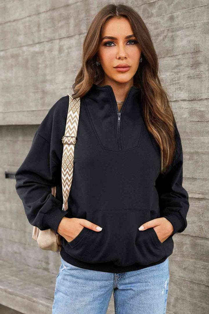 Half Zip Drop Shoulder Sweatshirt and Pocket |1mrk.com