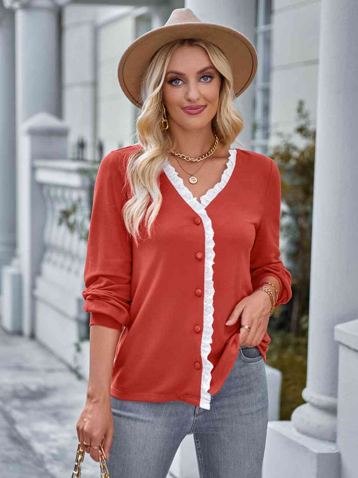 Lace Trim Button Down Top | 1mrk.com