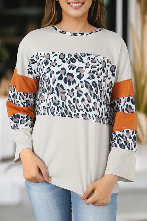 Leopard Long Sleeve Slit T-Shirt | 1mrk.com