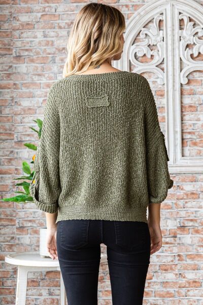 Veveret Round Neck Roll-Up Sweater |1mrk.com