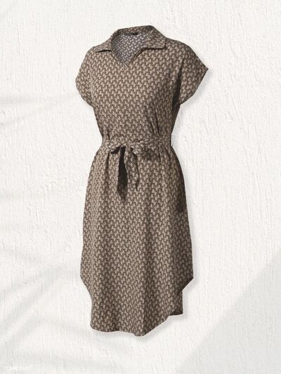 Tied Printed Johnny Collar Dress |1mrk.com