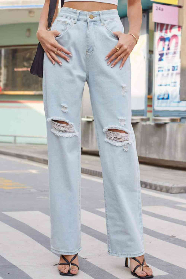 Baeful Distressed Straight Leg Jeans with Pockets | 1mrk.com