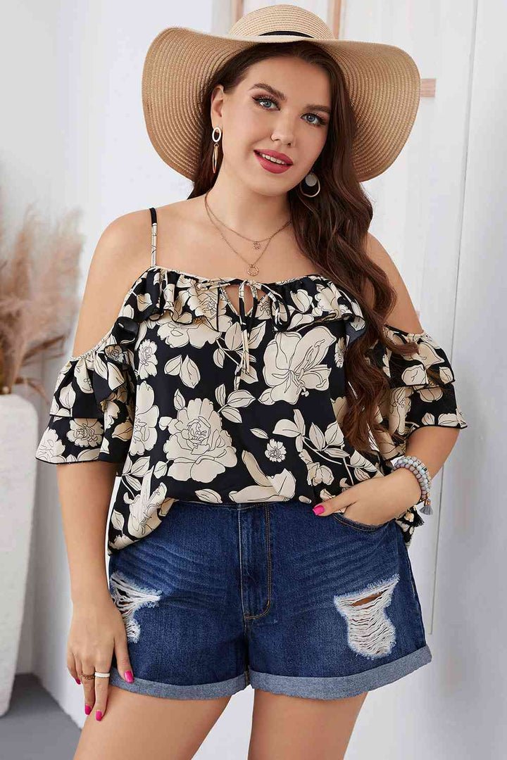 Plus Size Floral Spaghetti Strap Blouse | 1mrk.com