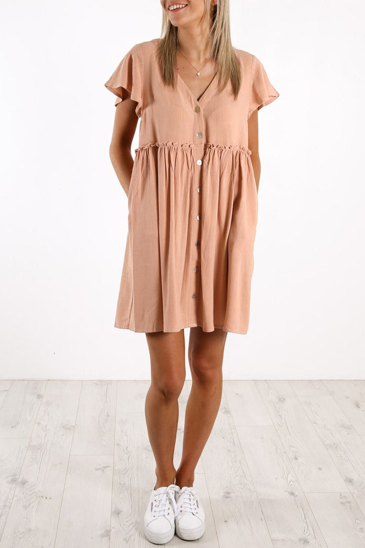 Buttoned Empire Waist Babydoll Dress |1mrk.com