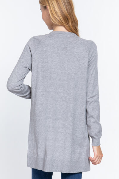ACTIVE BASIC Open Front Long Sleeve Cardigan | Trendsi