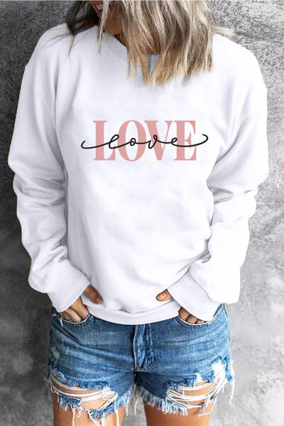 LOVE Round Neck Dropped Shoulder Sweatshirt | Trendsi