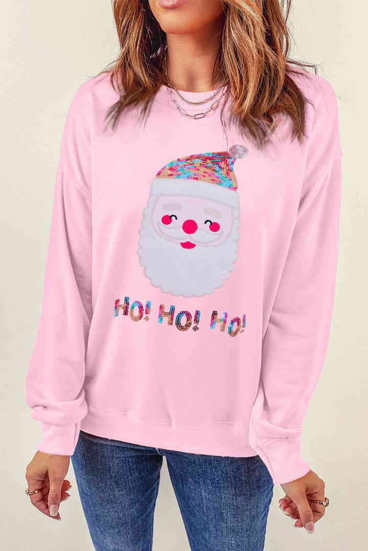 Sequin Santa Graphic Round Neck Sweatshirt |1mrk.com