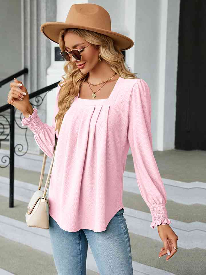 Square Neck Puff Sleeve Blouse | 1mrk.com