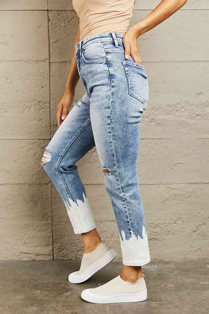 BAYEAS High Waisted Distressed Painted Cropped Skinny Jeans | 1mrk.com