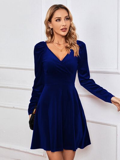 Surplice Long Sleeve Mini Dress | 1mrk.com