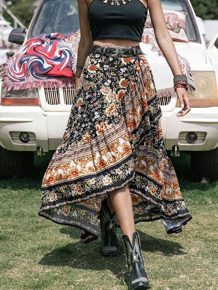 Printed High-Low Ruffle Hem Skirt |1mrk.com