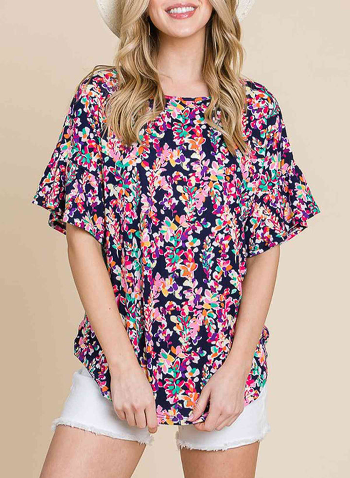 Printed Boat Neck Curved Hem Top | 1mrk.com