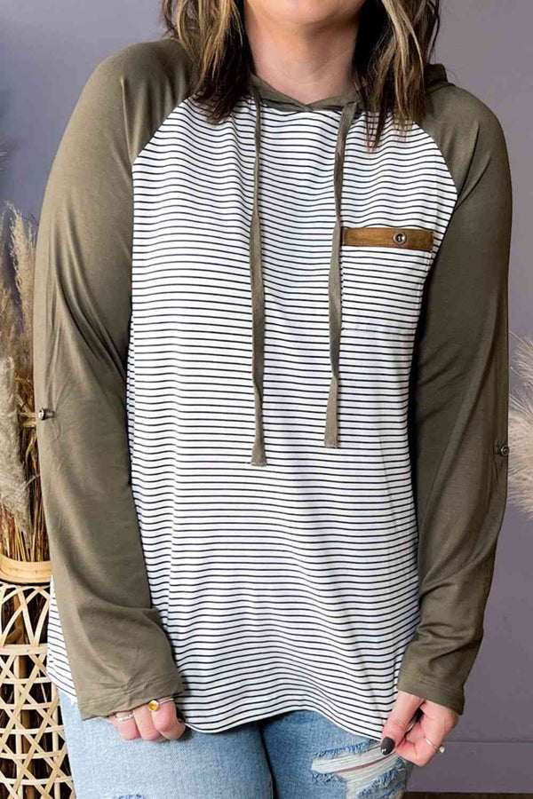 Plus Size Striped Long Sleeve Hoodie | 1mrk.com