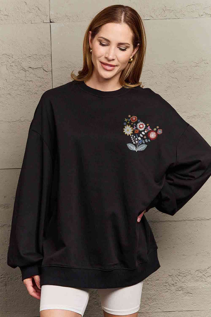 Simply Love Full Size Flower Graphic Sweatshirt |1mrk.com