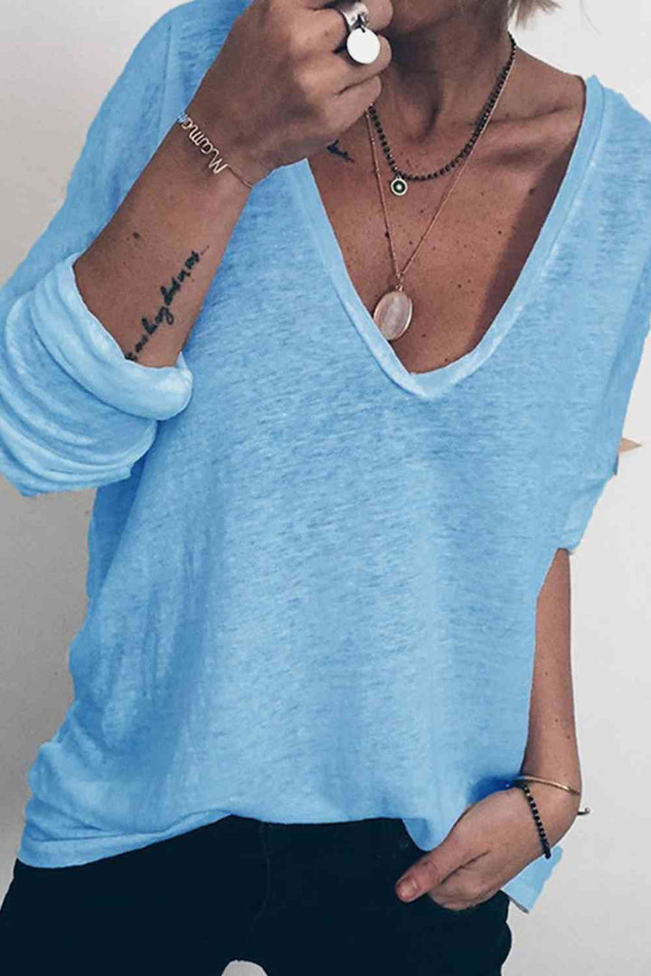 V-Neck Long Sleeve T-Shirt | 1mrk.com