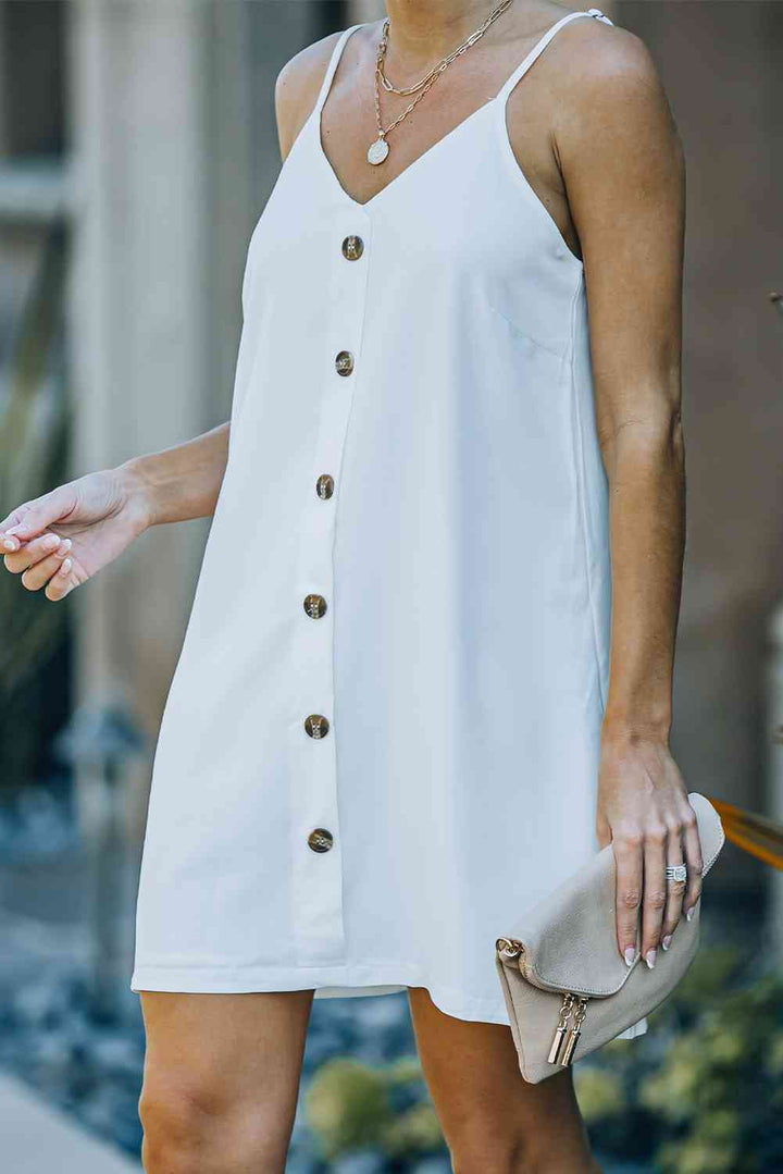 Buttoned Spaghetti Strap Dress |1mrk.com