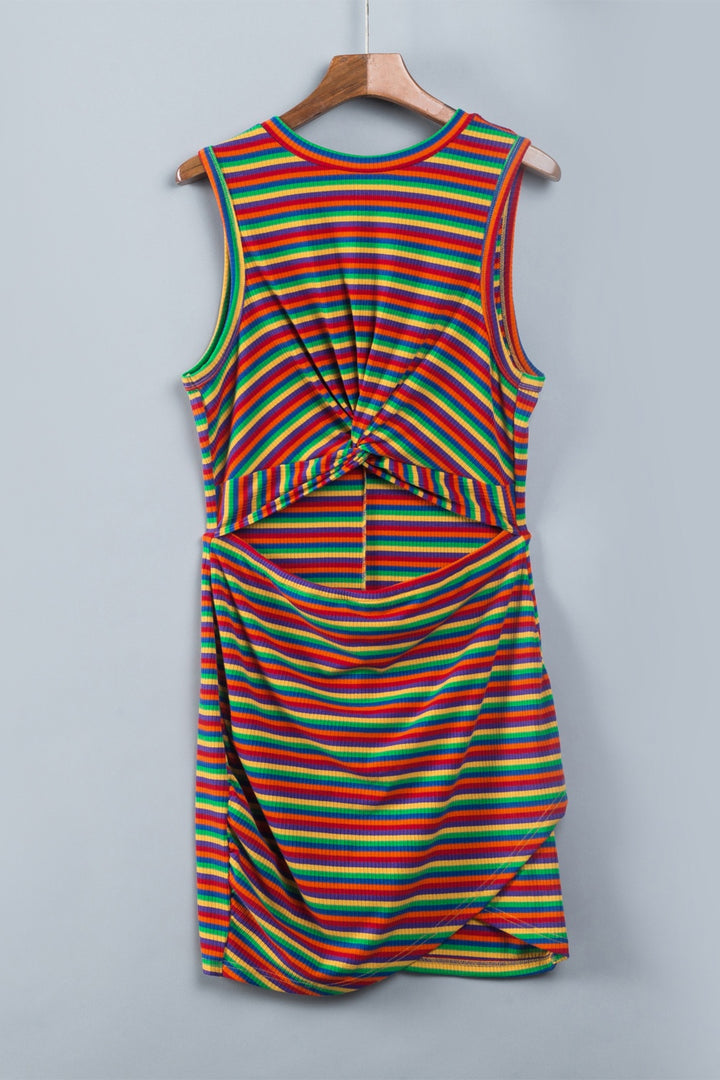 Cutout Striped Round Neck Sleeveless Dress | Trendsi