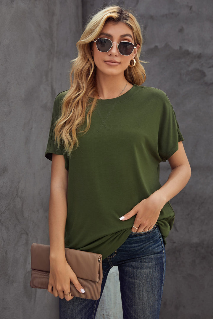 Round Neck Short Sleeve Solid Color Tee | 1mrk.com