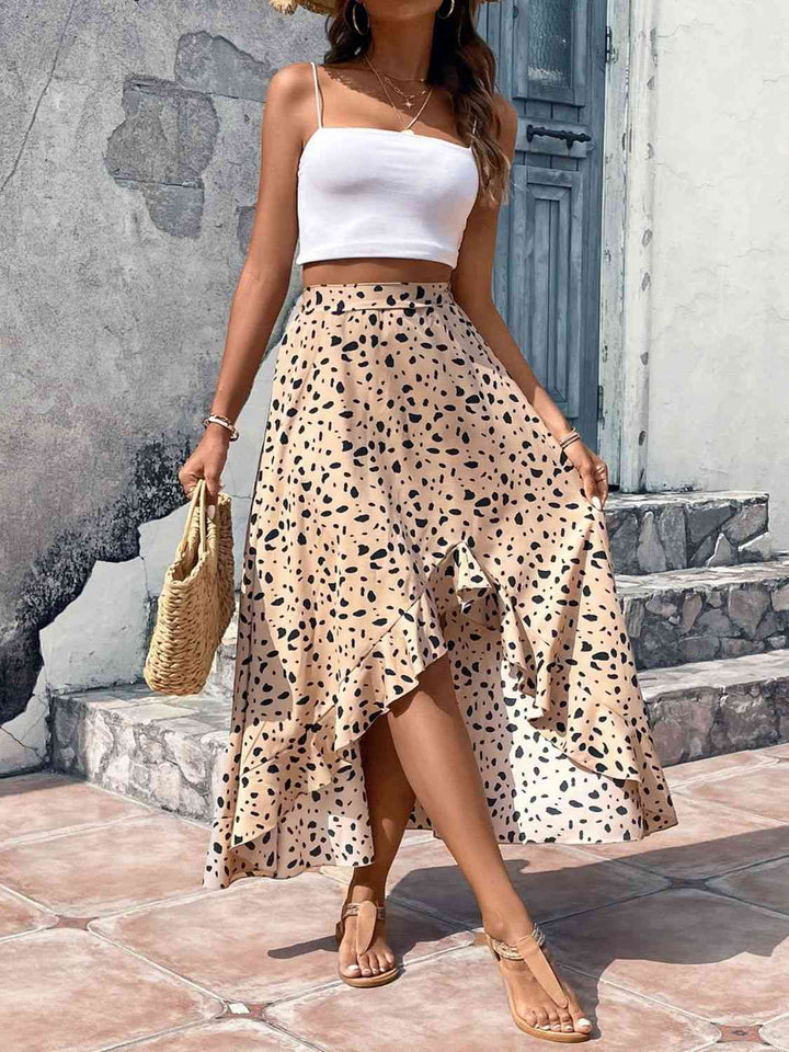 Printed High Waist Ruffled Skirt |1mrk.com