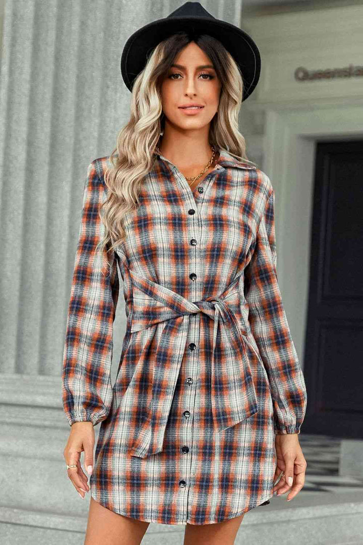 Plaid Tie Front Mini Shirt Dress | 1mrk.com