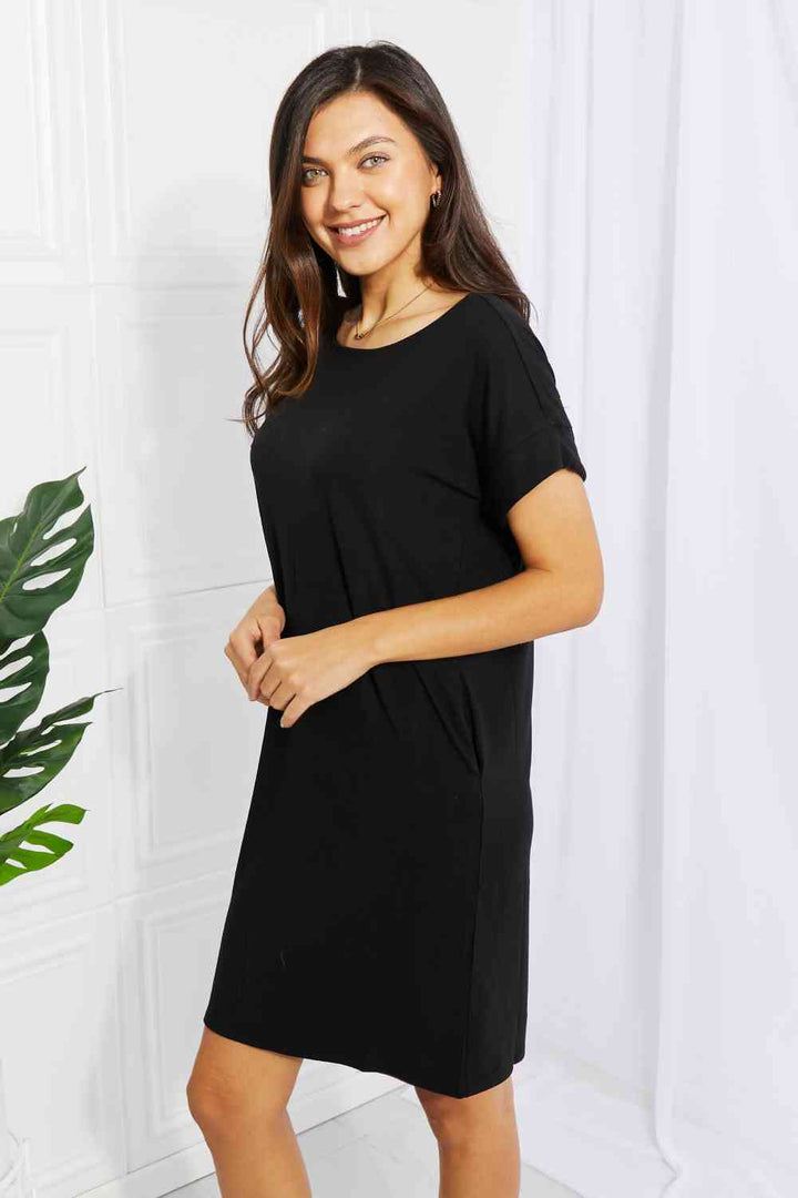 Zenana Chic in the City Full Size Rolled Short Sleeve Dress | 1mrk.com