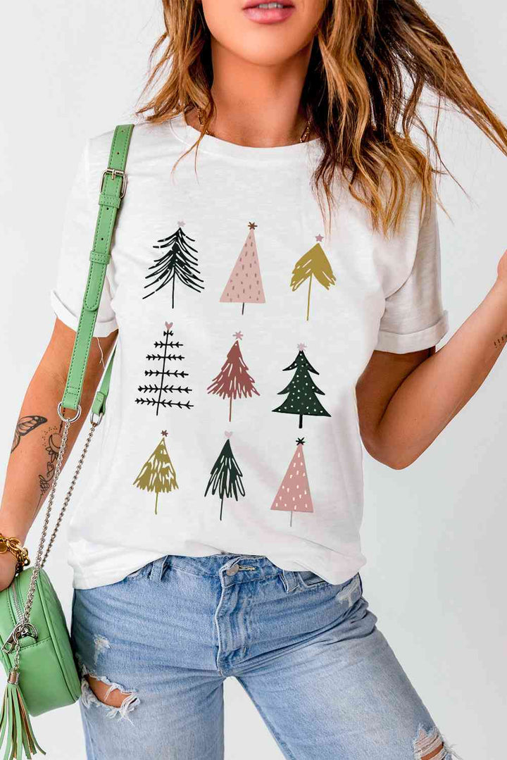 Chrismas Tree Graphic Short Sleeve T-Shirt | 1mrk.com