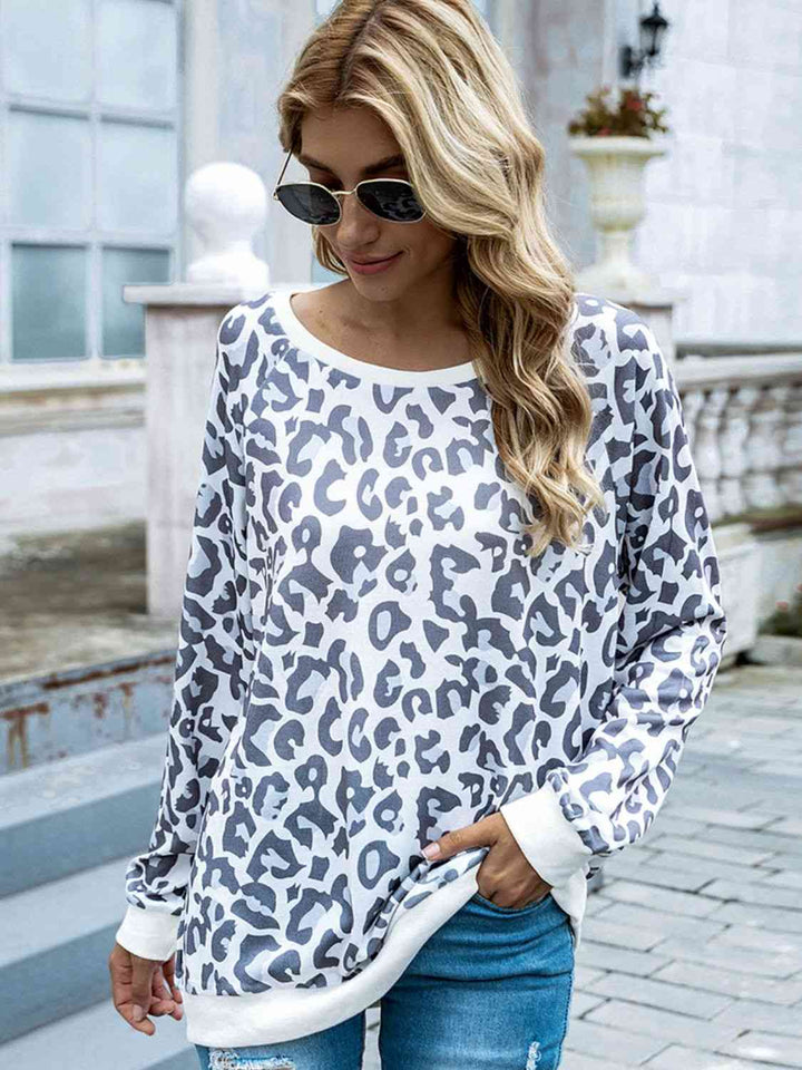 Leopard Round Neck Tunic Top | 1mrk.com