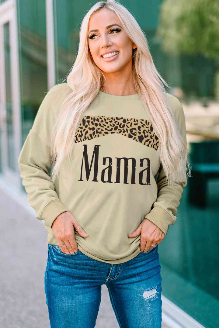 MAMA Leopard Graphic Drop Shoulder Sweatshirt |1mrk.com