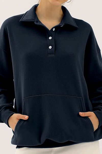 Ninexis Full Size Quarter-Button Collared Sweatshirt |1mrk.com