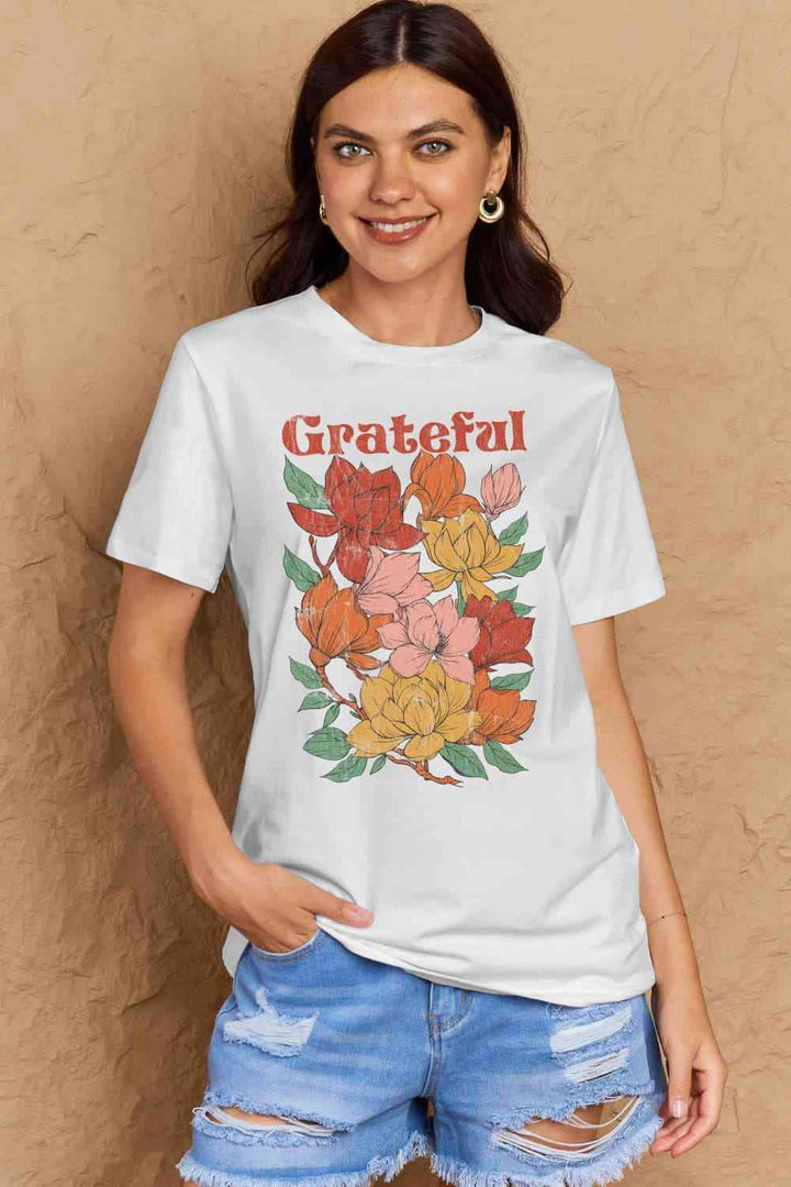 Simply Love Full Size GRATEFUL Flower Graphic Cotton T-Shirt | 1mrk.com