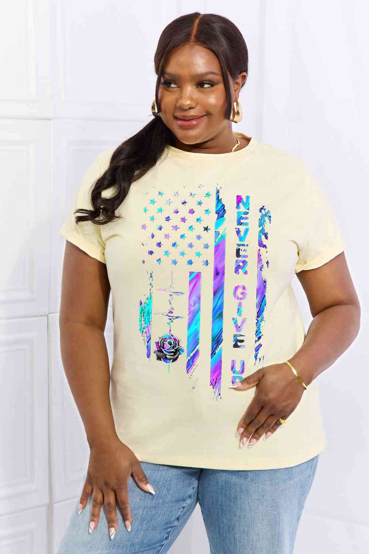 Simply Love Simply Love Full Size NEVER GIVE UP Graphic Cotton Tee | 1mrk.com