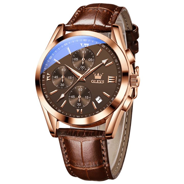 olevs 2872 Luxury Three-Eye Belt Quartz Watch Stainless Steel olevs