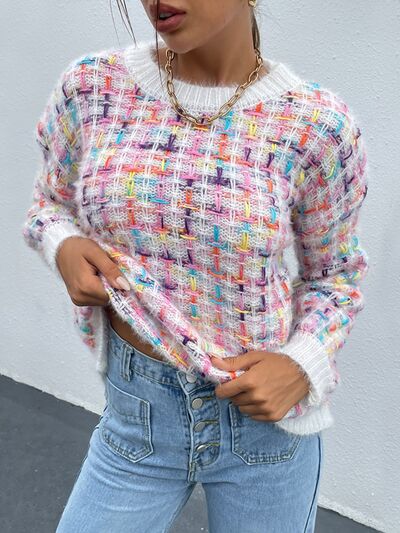 Multicolor Round Neck Dropped Shoulder Sweater |1mrk.com