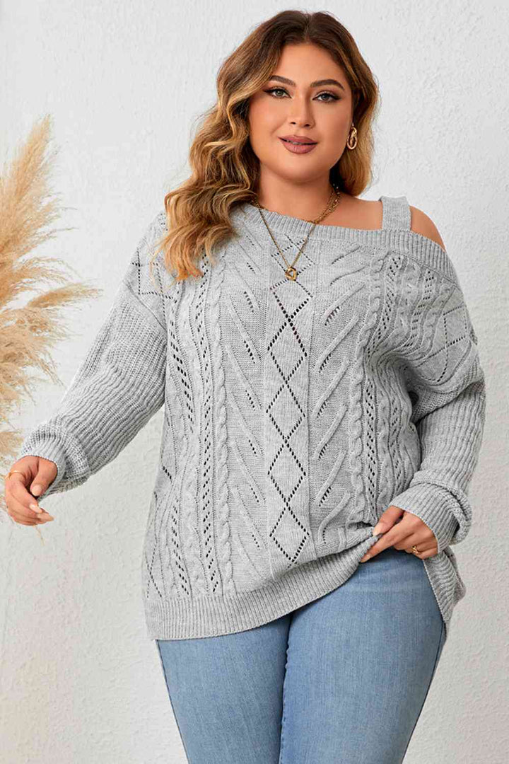 Plus Size Cold Shoulder Asymmetrical Cable-Knit Top | 1mrk.com